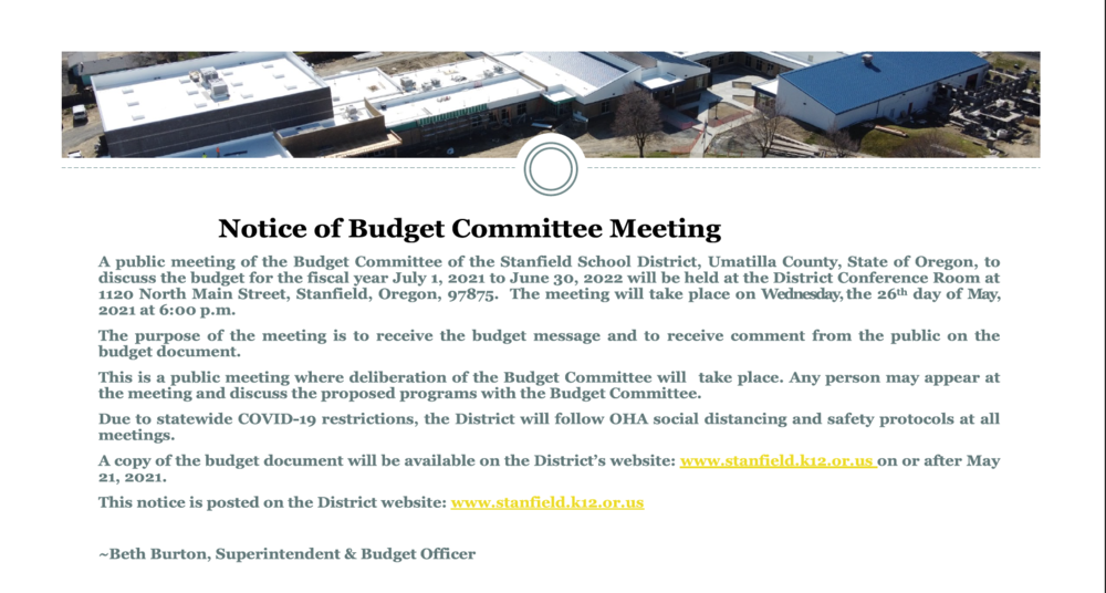 Notice of Budget Committee Meeting
