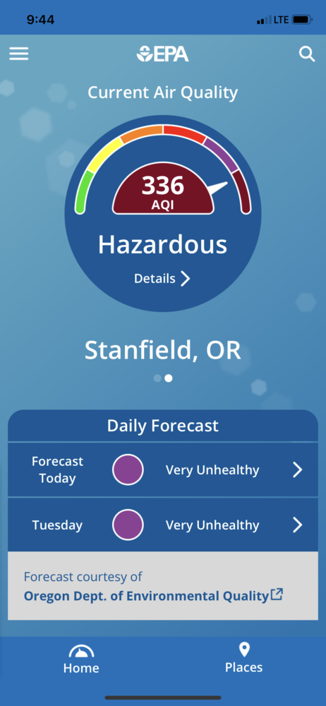 Stanfield Air Quality 9/14/2020