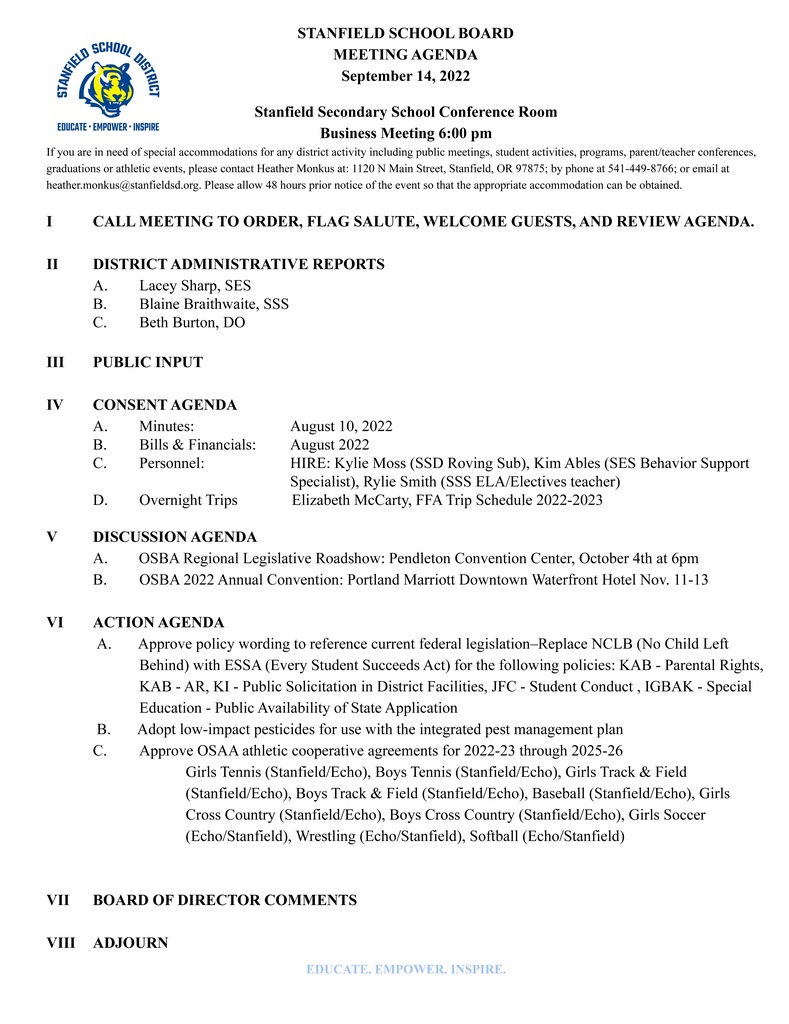 Board Agenda 9.14.22