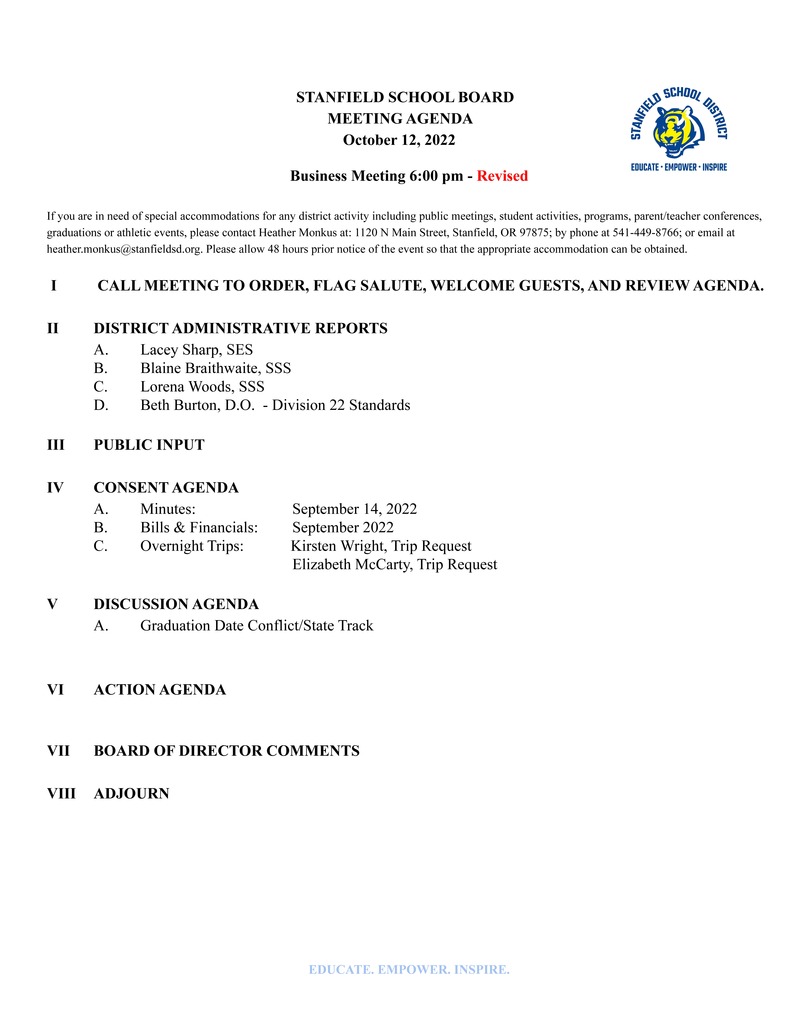 Board Agenda - Revised