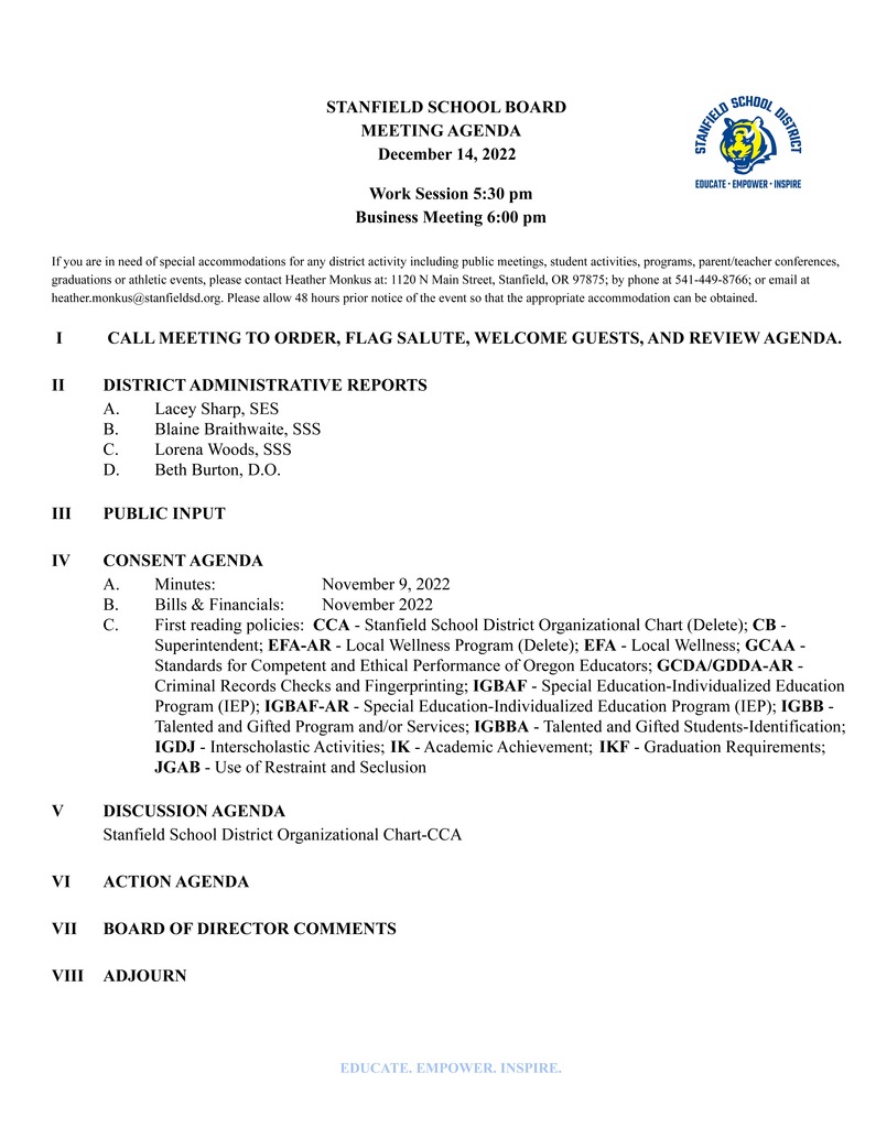 SSD Board Agenda 12.14.22